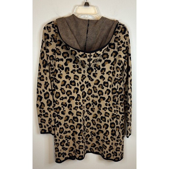 RACHEL ZOE Leopard Print Open Front Hooded Cardigan Women XS Pockets Sweater - Picture 3 of 9
